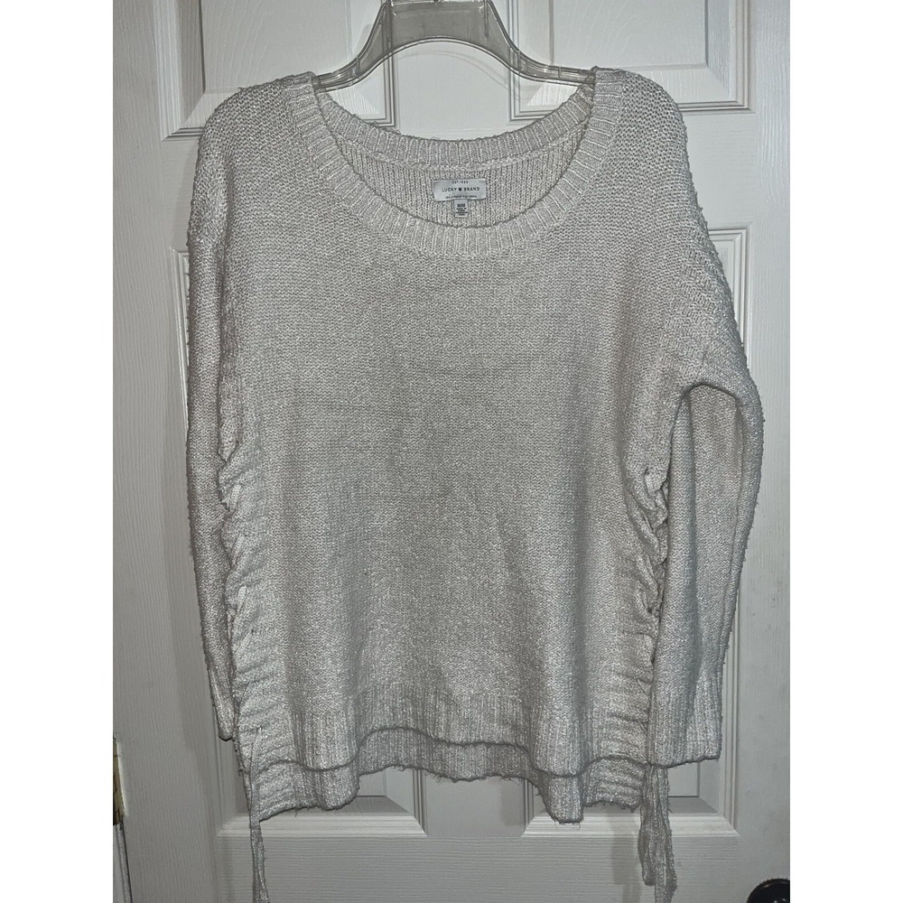 Lucky‎ Brand Women's Pullover Sweater , M , Ivory With Side Ties  Hi-lo